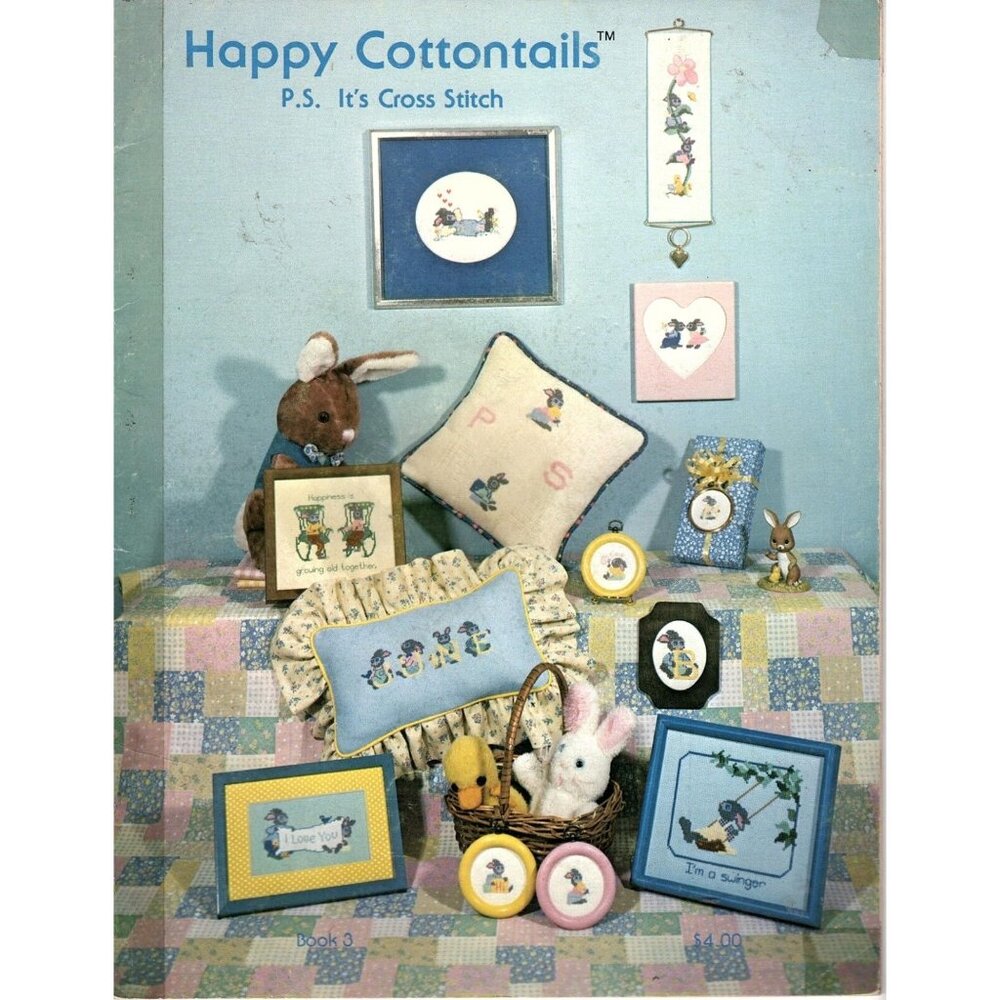 P.S. Needle Arts Happy Cottontails Cross Stitch Pattern Book Vintage 1980s Craft